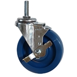 5" Stainless Steel Threaded Stem Swivel Caster with Solid Polyurethane Wheel and Brake