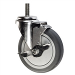5" Stainless Steel Threaded Stem Swivel Caster with Thermoplastic Rubber Wheel and Brake