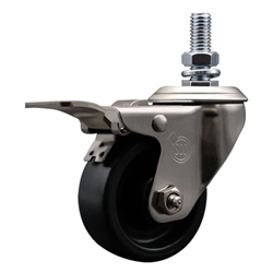 Service Caster #20 Series 1/2 inch threaded stem stainless steel swivel casters with 3 inch polyolefin wheel and total lock.