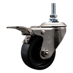 Service Caster #20 Series 3/8 inch threaded stem stainless steel swivel casters with 3 inch polyolefin wheel and total lock.