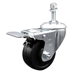 3/8 inch threaded stem stainless steel swivel casters with 3 inch soft rubber wheel and total lock