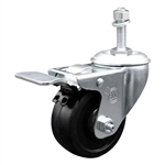 10mm threaded stem stainless steel swivel casters with 3 inch soft rubber wheel and total lock