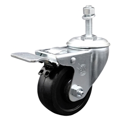 10mm threaded stem stainless steel swivel casters with 3 inch soft rubber wheel and total lock