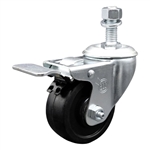 12mm threaded stem stainless steel swivel casters with 3 inch soft rubber wheel and total lock