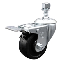 12mm threaded stem stainless steel swivel casters with 3 inch soft rubber wheel and total lock