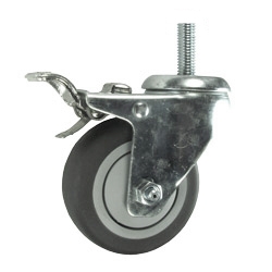 3" Stainless Steel Metric Threaded Stem Swivel Caster with Total Lock and Thermoplastic Rubber Wheel