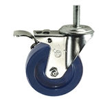 3-1/2" Stainless Steel Swivel Caster with 10mm Threaded Stem, Solid Polyurethane Wheel and Total Lock Brake
