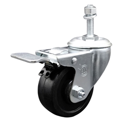10mm threaded stem stainless steel swivel casters with 3-1/2 inch soft rubber wheel and total lock