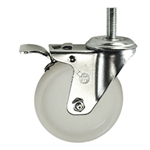 4 Inch Stainless Steel Threaded Stem Swivel Caster with White Nylon Wheel and Total Lock