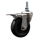 Service Caster #20 Series 10mm threaded stem stainless steel swivel casters with 4 inch polyolefin wheel and total lock.