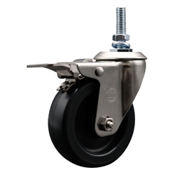 Service Caster #20 Series 10mm threaded stem stainless steel swivel casters with 4 inch polyolefin wheel and total lock.