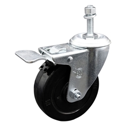 10mm threaded stem stainless steel swivel casters with 4 inch soft rubber wheel and total lock