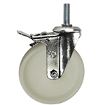 5 Inch Stainless Steel Threaded Stem Swivel Caster with White Nylon Wheel and Total Lock