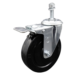 10mm threaded stem stainless steel swivel casters with 5 inch soft rubber wheel and total lock