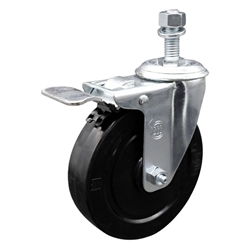 12mm threaded stem stainless steel swivel casters with 5 inch soft rubber wheel and total lock