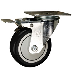 4" Stainless Steel Swivel Caster with Black Poly Wheel and Total Lock Brake