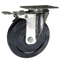 5" Stainless Steel  Swivel Caster with Hard Rubber Wheel and Total Lock Brake