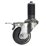 3" Stainless Steel  Expanding Stem Swivel Caster with Hard Rubber Wheel and Total Lock Brake