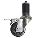 3" Stainless Steel  Expanding Stem Swivel Caster with Hard Rubber Wheel and Total Lock Brake