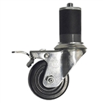 3" Stainless Steel  Expanding Stem Swivel Caster with Hard Rubber Wheel and Total Lock Brake