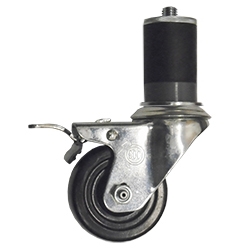 3" Stainless Steel  Expanding Stem Swivel Caster with Hard Rubber Wheel and Total Lock Brake