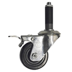 3" Stainless Steel  Expanding Stem Swivel Caster with Hard Rubber Wheel and Total Lock Brake