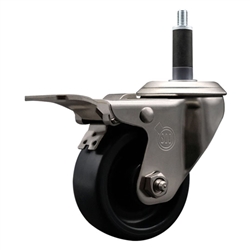Service Caster #20 Series 1 inch expanding adapter stem stainless steel swivel casters with 3 inch polyolefin wheel and total lock.
