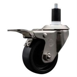 Service Caster #20 Series 1-1/2 inch expanding adapter stem stainless steel swivel casters with 3 inch polyolefin wheel and total lock.