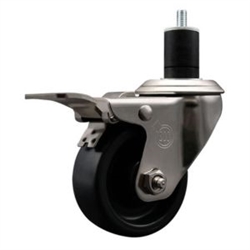 Service Caster #20 Series 1-3/4 inch expanding adapter stem stainless steel swivel casters with 3 inch polyolefin wheel and total lock.