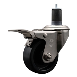 Service Caster #20 Series 1-5/8 inch expanding adapter stem stainless steel swivel casters with 3 inch polyolefin wheel and total lock.