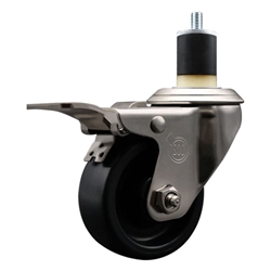 Service Caster #20 Series 1-7/8 inch expanding adapter stem stainless steel swivel casters with 3 inch polyolefin wheel and total lock.