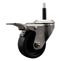Service Caster #20 Series 3/4 inch expanding adapter stem stainless steel swivel casters with 3 inch polyolefin wheel and total lock.