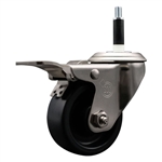 Service Caster #20 Series 7/8 inch expanding adapter stem stainless steel swivel casters with 3 inch polyolefin wheel and total lock.