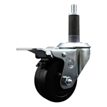 1 inch expanding adapter stem stainless steel swivel casters with 3 inch soft rubber wheel and total lock