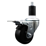 1-1/2 inch expanding adapter stem stainless steel swivel casters with 3 inch soft rubber wheel and total lock
