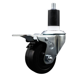 1-1/2 inch expanding adapter stem stainless steel swivel casters with 3 inch soft rubber wheel and total lock