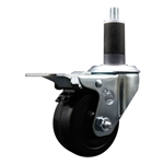 1-1/4 inch expanding adapter stem stainless steel swivel casters with 3 inch soft rubber wheel and total lock