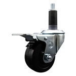 1-1/8 inch expanding adapter stem stainless steel swivel casters with 3 inch soft rubber wheel and total lock