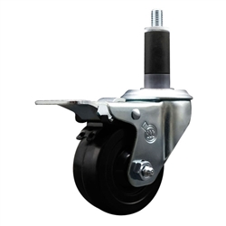 1-1/8 inch expanding adapter stem stainless steel swivel casters with 3 inch soft rubber wheel and total lock