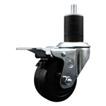 1-3/4 inch expanding adapter stem stainless steel swivel casters with 3 inch soft rubber wheel and total lock