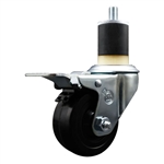 1-7/8 inch expanding adapter stem stainless steel swivel casters with 3 inch soft rubber wheel and total lock