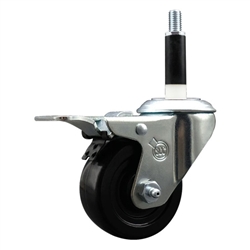 7/8 inch expanding adapter stem stainless steel swivel casters with 3 inch soft rubber wheel and total lock