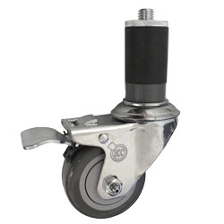3" Stainless Steel  1-1/2" Expanding Stem Swivel Caster with Thermoplastic Rubber Wheel and Total Lock Brake