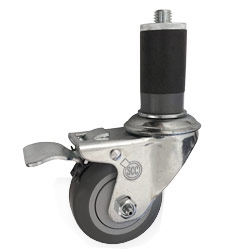 3" Stainless Steel  1-1/4" Expanding Stem Swivel Caster with Thermoplastic Rubber Wheel and Total Lock Brake
