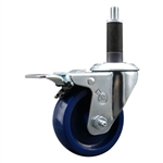 Service Caster #20 Series 1 inch expanding adapter stem stainless steel swivel casters with 3-1/2 inch solid blue polyurethane wheel and total lock.