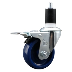 Service Caster #20 Series 1-1/2 inch expanding adapter stem stainless steel swivel casters with 3-1/2 inch solid blue polyurethane wheel and total lock.