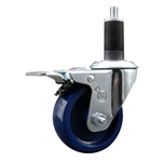 Service Caster #20 Series 1-1/4 inch expanding adapter stem stainless steel swivel casters with 3-1/2 inch solid blue polyurethane wheel and total lock.