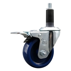 Service Caster #20 Series 1-1/8 inch expanding adapter stem stainless steel swivel casters with 3-1/2 inch solid blue polyurethane wheel and total lock.