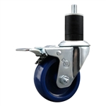 Service Caster #20 Series 1-3/4 inch expanding adapter stem stainless steel swivel casters with 3-1/2 inch solid blue polyurethane wheel and total lock.