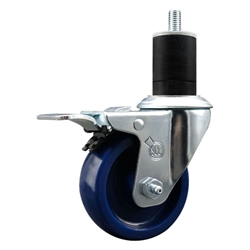 Service Caster #20 Series 1-3/4 inch expanding adapter stem stainless steel swivel casters with 3-1/2 inch solid blue polyurethane wheel and total lock.